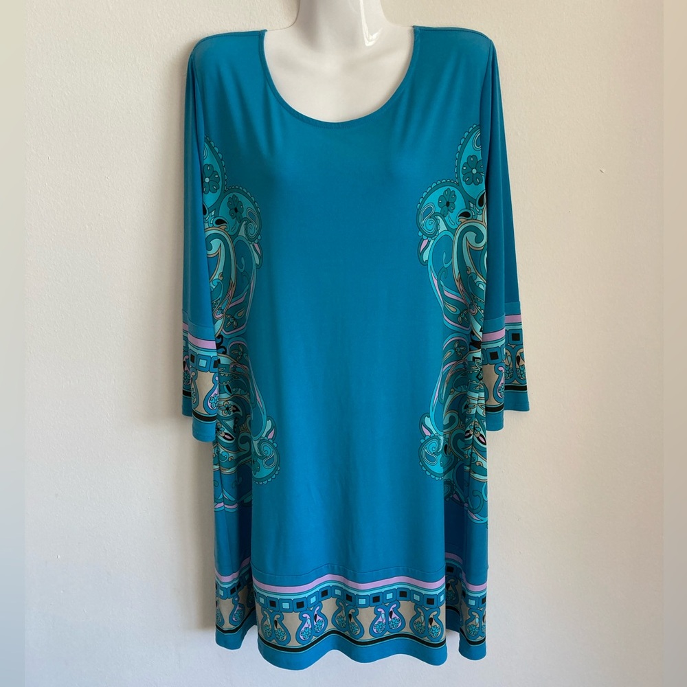 Michael Kors Blue and Turquoise Print Sheath Dress Size 12